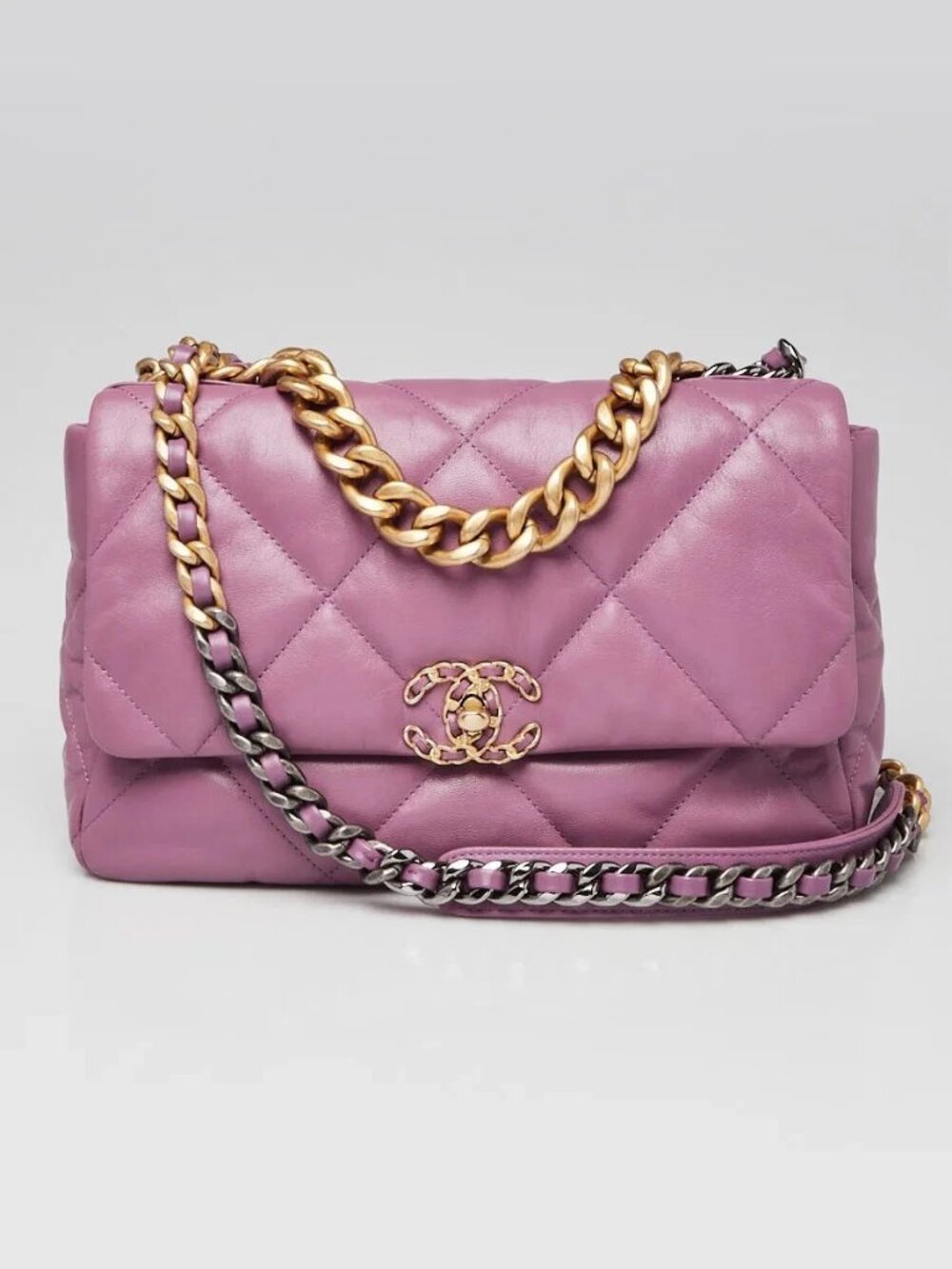 Chanel Purple Quilted Goatskin Leather Large Chanel 19 Flap Bag